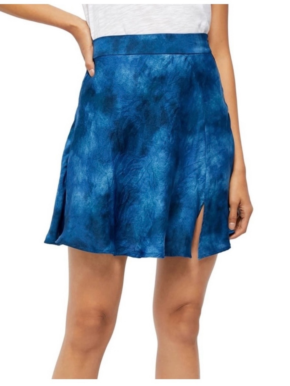 Free People Martine Blue Tie-Dye Flirty Mini Skirt with Front Slit Boho - Size 8